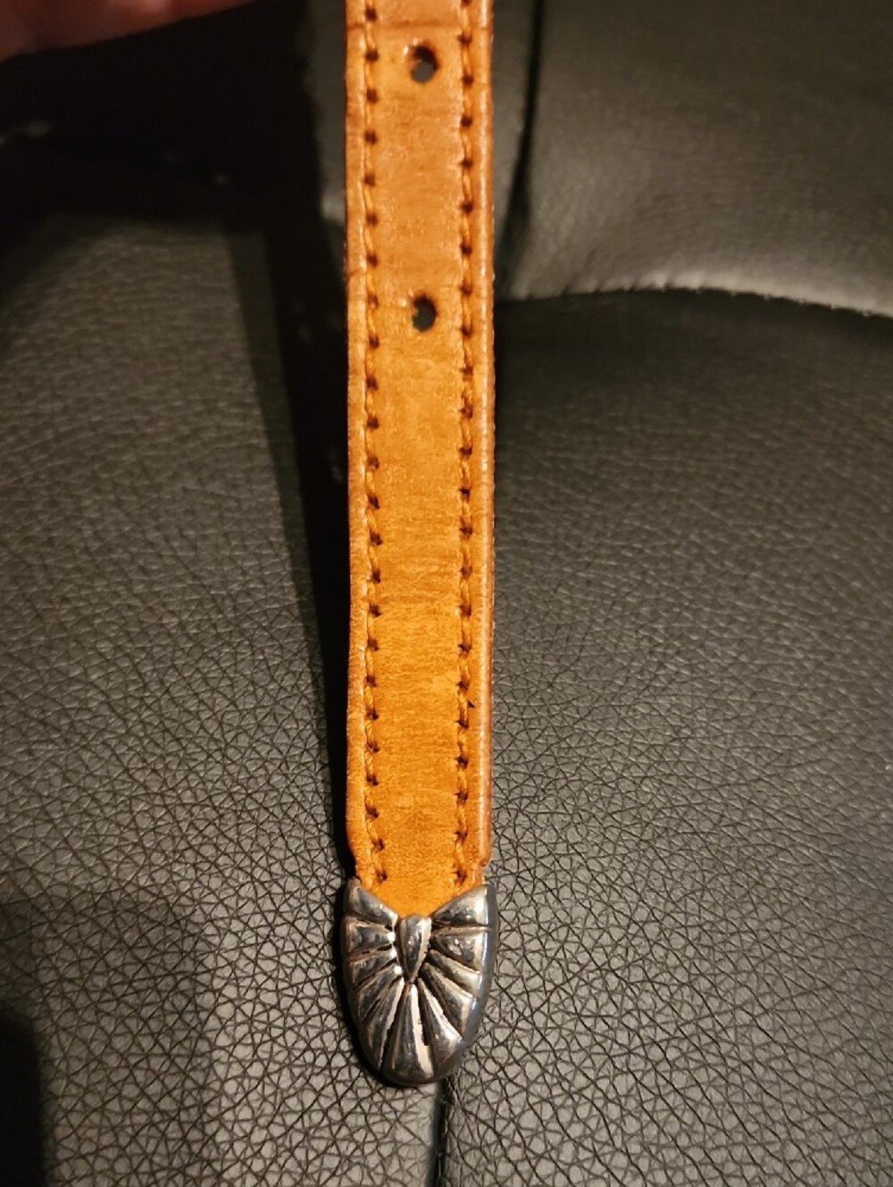 Liz Claiborne Tan Leather Belt with Decorative Silver-Tone Concho Buckle - Picture 6 of 11